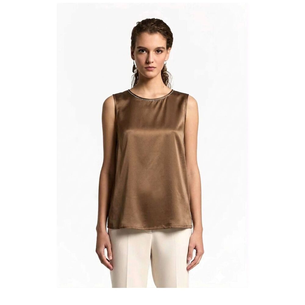 Peserico Italian Silk $589 MSRP Sleeveless Embellished Copper Blouse Top